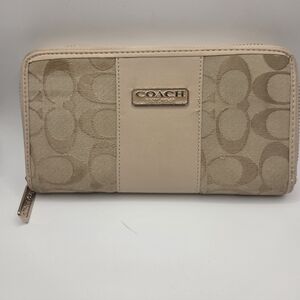 Coach Beige Signature Wallet, Large Zip Around Wallet